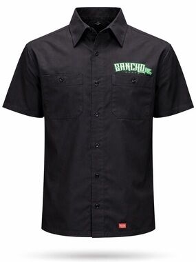 Sancho Inc Mechanic Shirt Black Workwear Button Up Green Devilish Back Red Kap